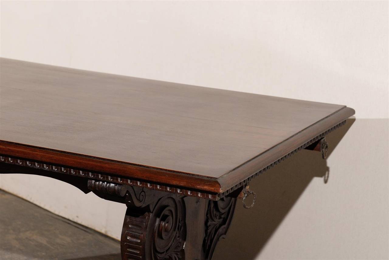 Italian Walnut Wood 19th Century Trestle Table or Desk 4