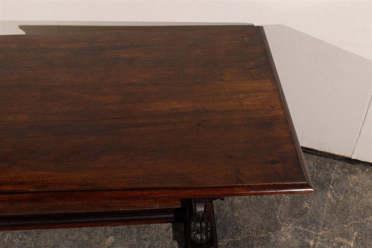 Italian Walnut Wood 19th Century Trestle Table or Desk 5