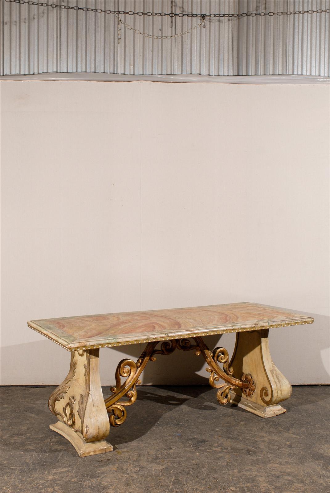 19th Century Italian Baroque Style Console Table with Faux Marble Top In Good Condition In Atlanta, GA