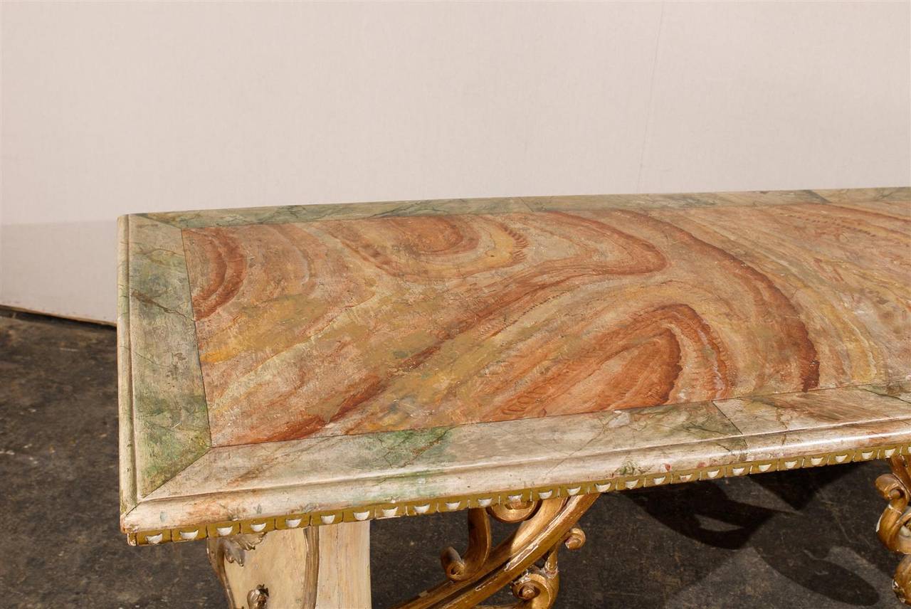 19th Century Italian Baroque Style Console Table with Faux Marble Top 1