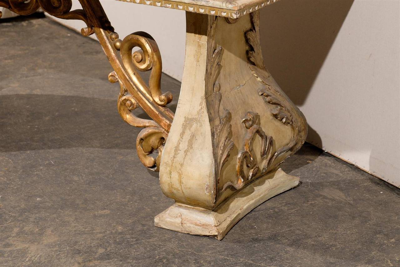 19th Century Italian Baroque Style Console Table with Faux Marble Top 4