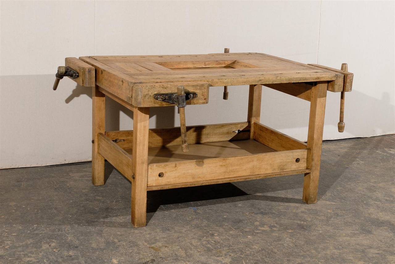 Rustic Very Unusual European Wooden Workbench from the 19th Century