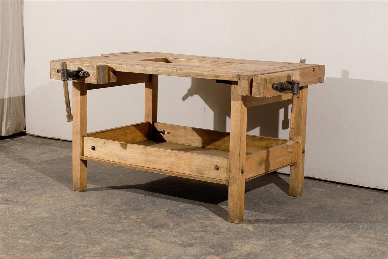 Very Unusual European Wooden Workbench from the 19th Century In Good Condition In Atlanta, GA
