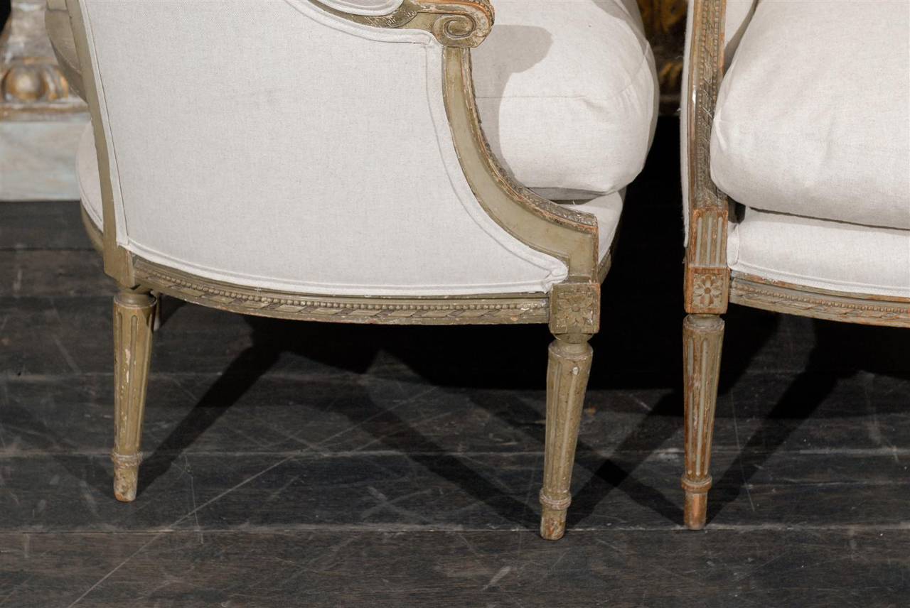 Pair of French 19th Century Louis XVI Style Bergères Chairs 1