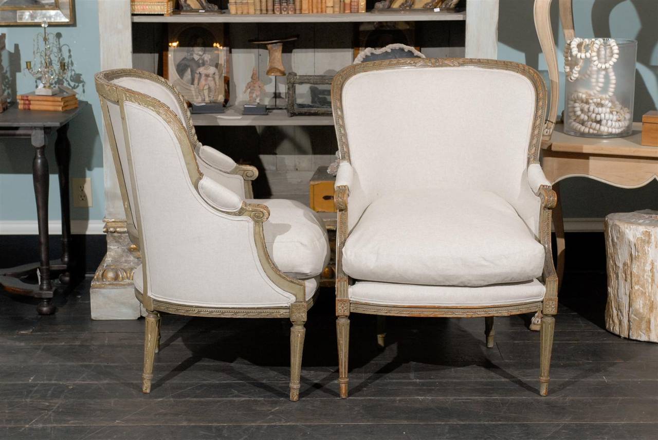 Pair of French 19th Century Louis XVI Style Bergères Chairs 3