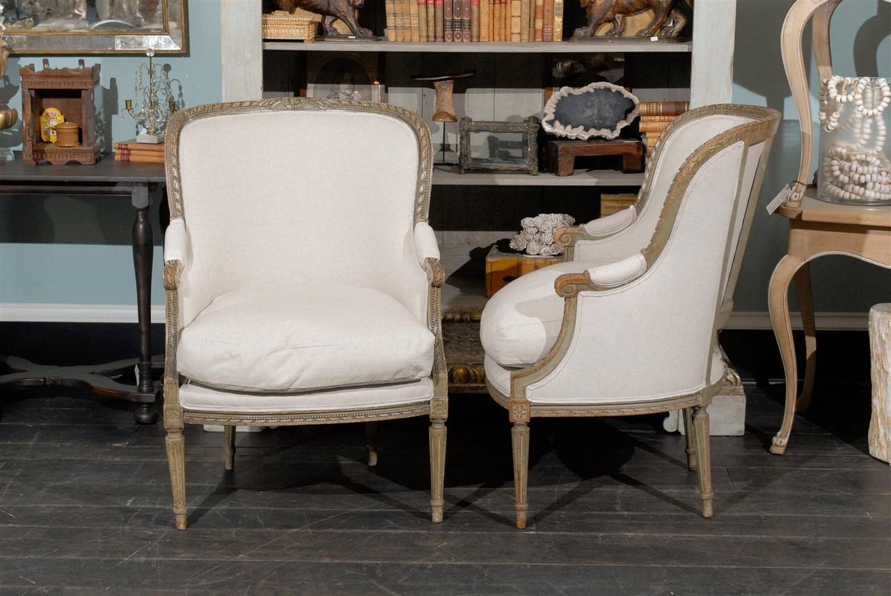 Pair of French 19th Century Louis XVI Style Bergères Chairs 5