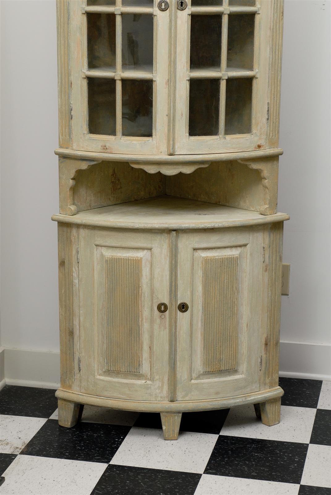Painted Swedish Period Gustavian Rounded Corner Cabinet, Late 18th-Early 19th Century