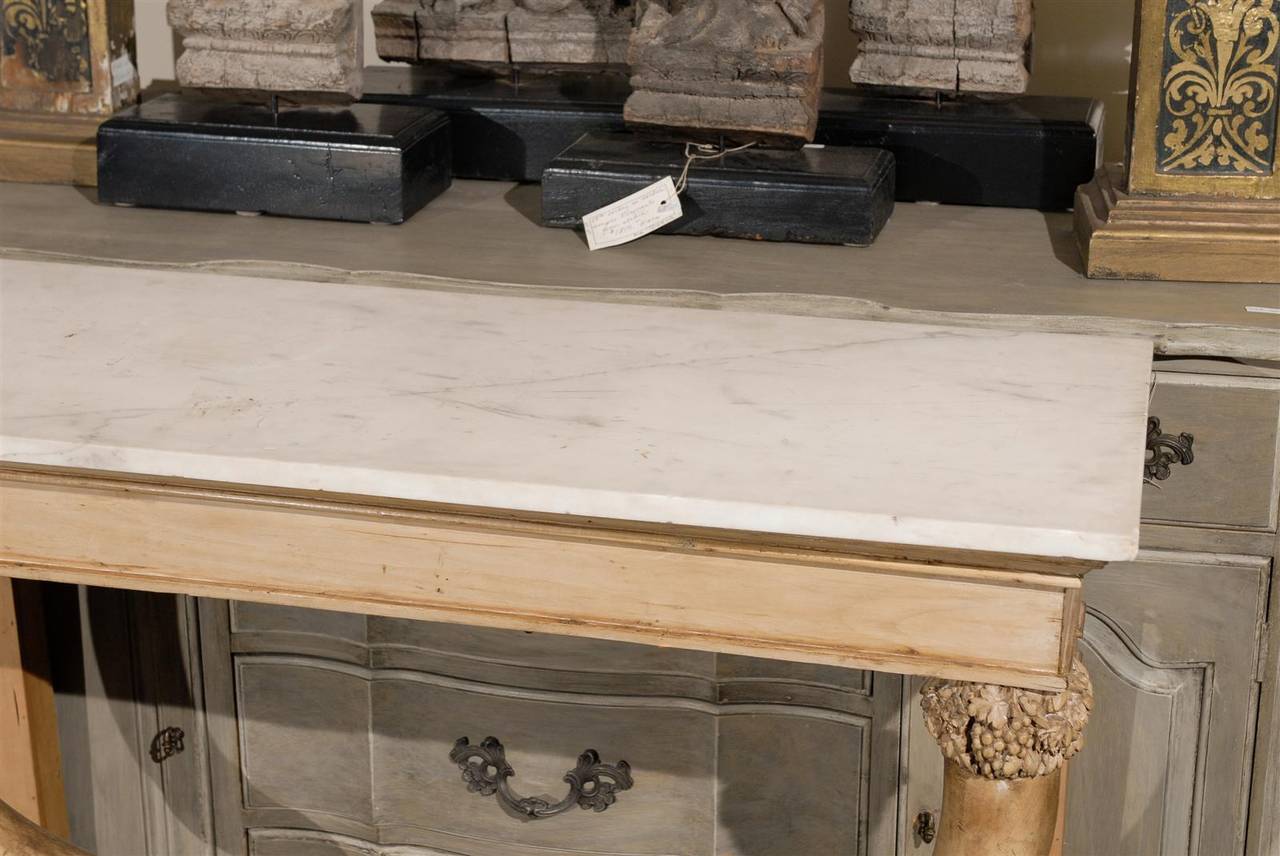 White Carrara Marble-Top Carved Wood Console Table with Cornucopia Legs 2