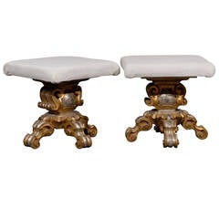 Vintage Pair of Italian Richly Carved Gilded Rococo Style Stools