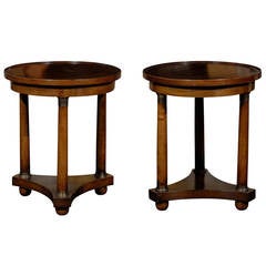 A Pair of French Empire Style Mahogany Round Side Tables