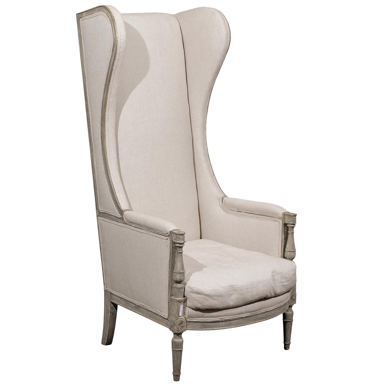 American Upholstered Painted Wood High Back Wing Chair