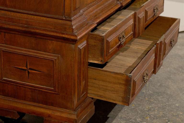 Wood A Beautiful Swedish Linen Press Cabinet Adorn with Star Inlay, Late 18th Century