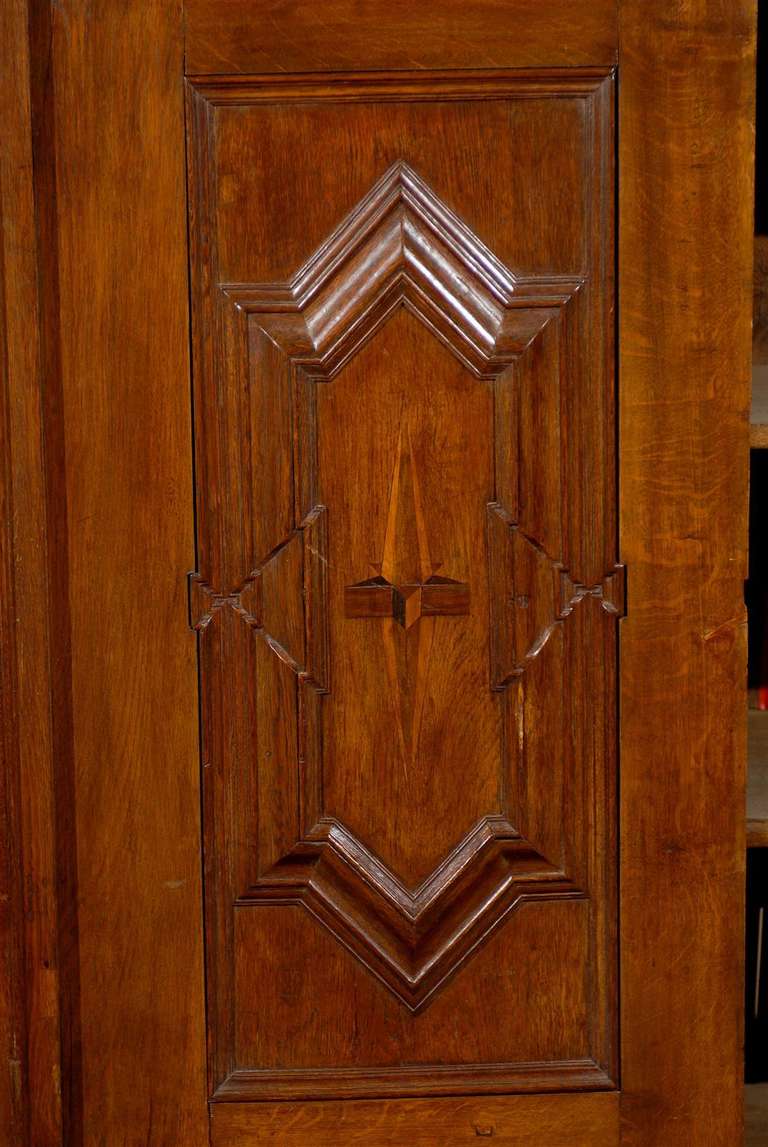 Baroque A Beautiful Swedish Linen Press Cabinet Adorn with Star Inlay, Late 18th Century