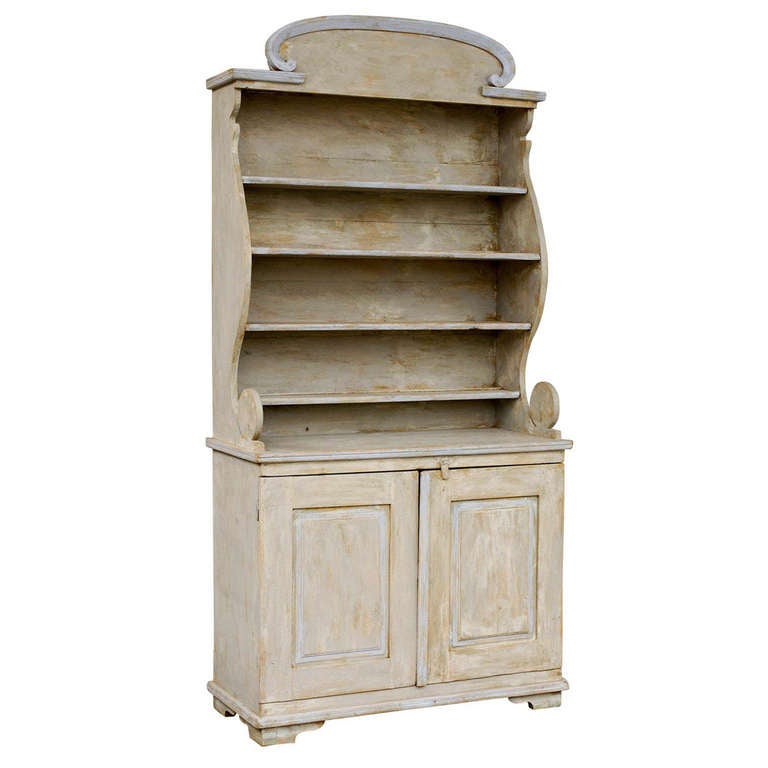 A European Painted Wood Bookshelf With Opened Shelves Over Two Doors at