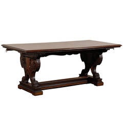 Italian Walnut Wood 19th Century Trestle Table or Desk