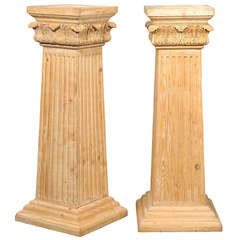 Pair of Square Shapes Stripped Wood Pedestals
