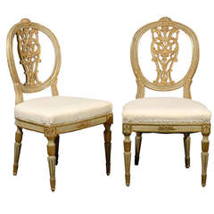 Exquisite Pair of Italian 19th Century Painted and Gilded Side Chairs