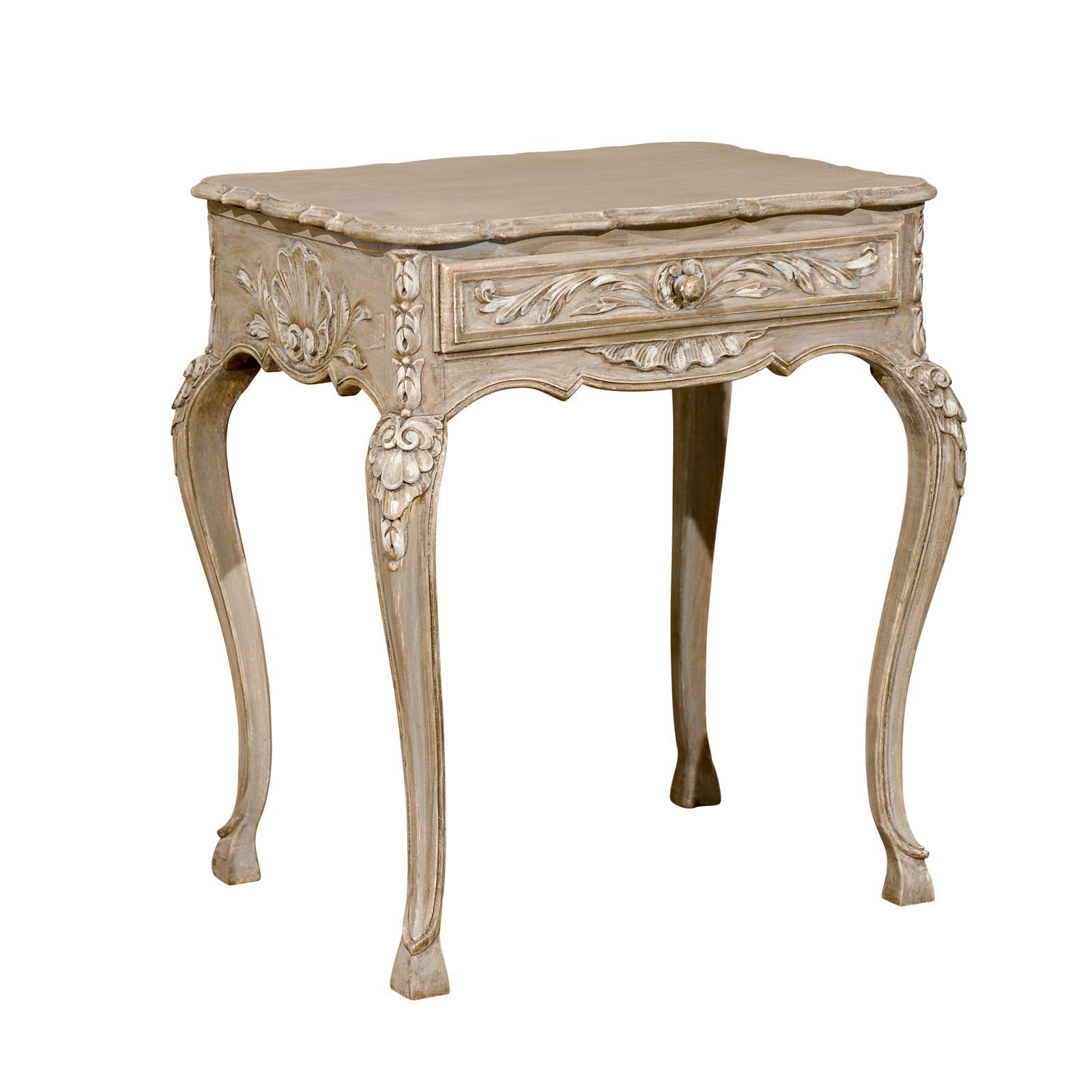 Small French Richely Carved and Painted Wood Side Table