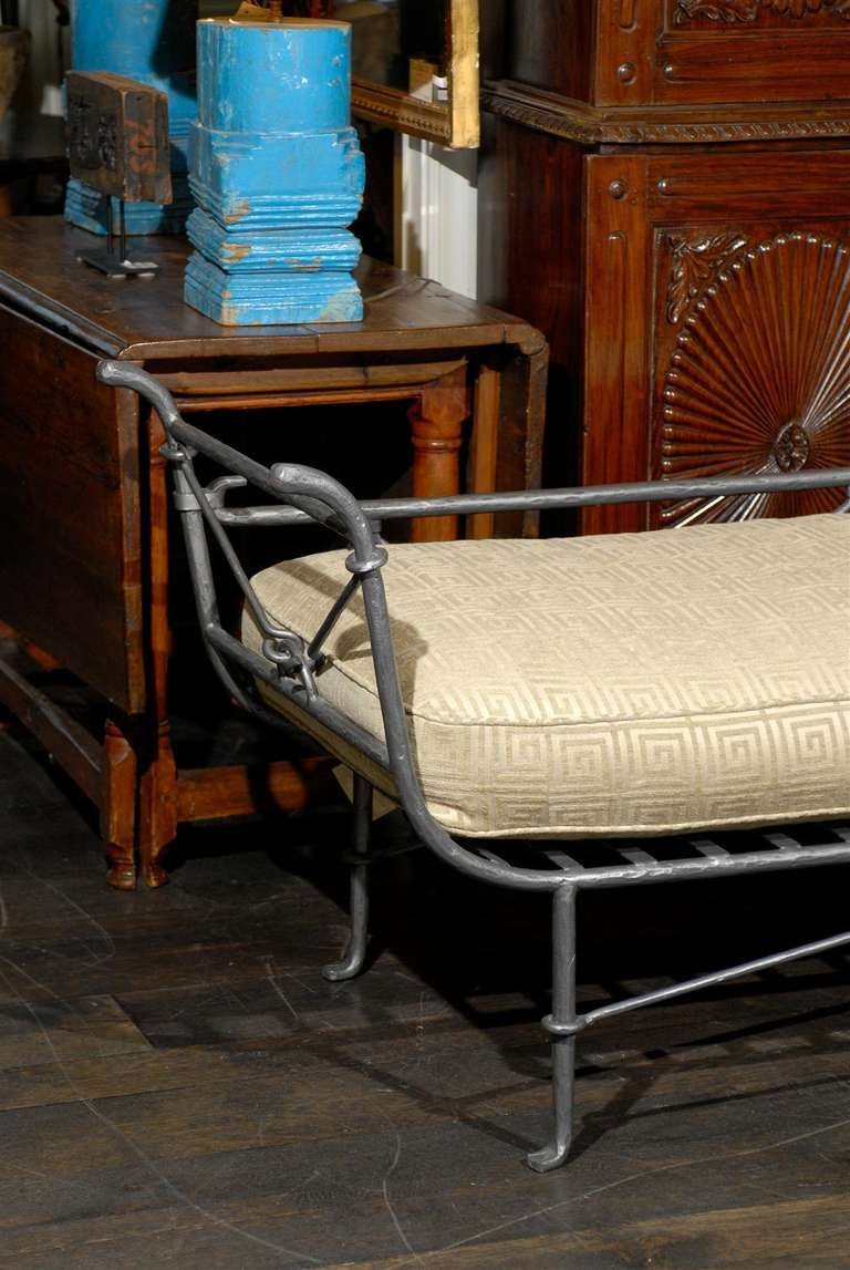 One of a Kind American Iron Daybed with Greek Key Cushion In Good Condition In Atlanta, GA