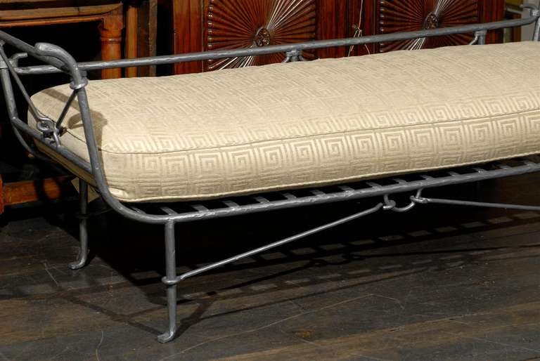 Metal One of a Kind American Iron Daybed with Greek Key Cushion