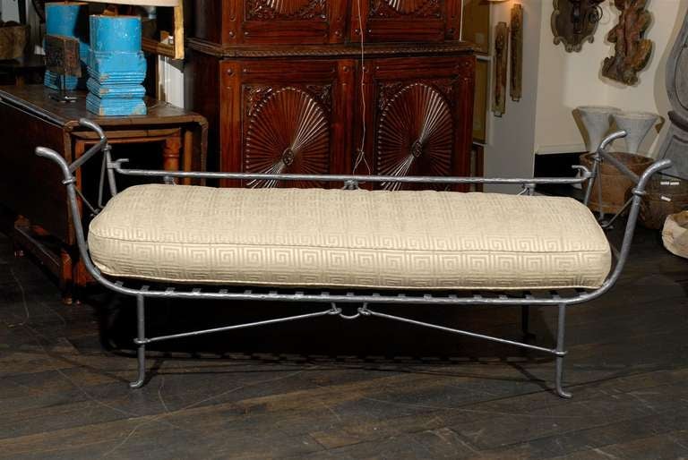One of a Kind American Iron Daybed with Greek Key Cushion 1