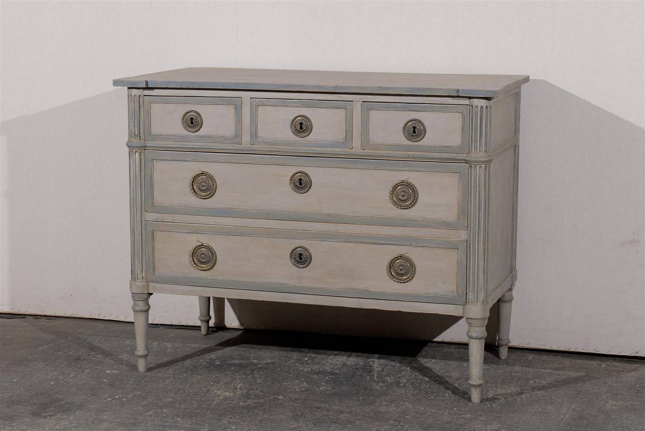19th Century French Five-Drawer Painted Wood Chest In Good Condition In Atlanta, GA