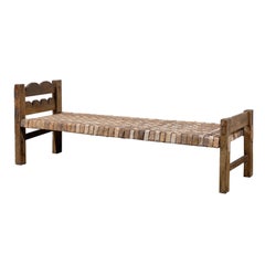 Brazilian Wooden Bench or Daybed with Cow Hide Seat