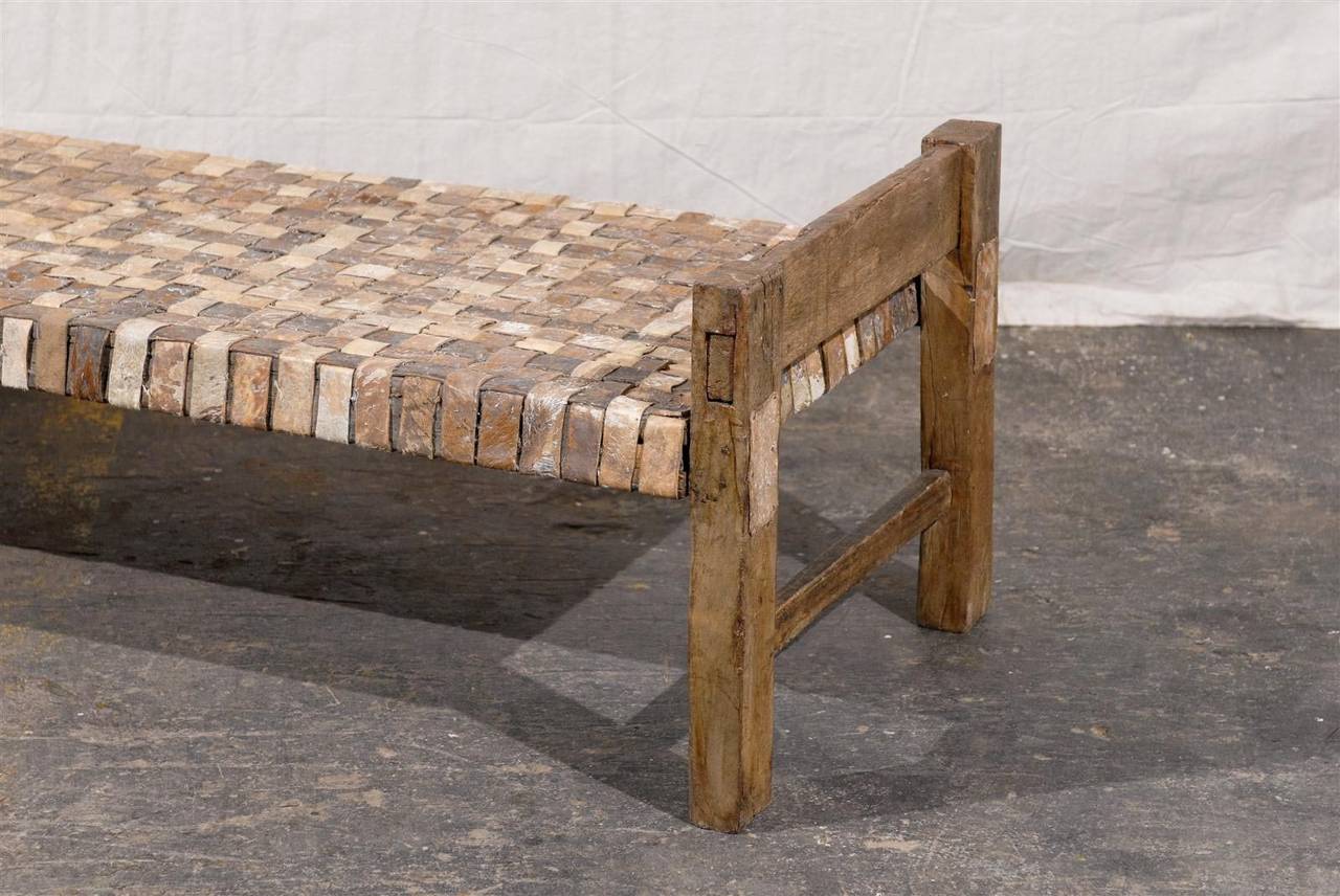 Brazilian Wooden Bench or Daybed with Cow Hide Seat 4