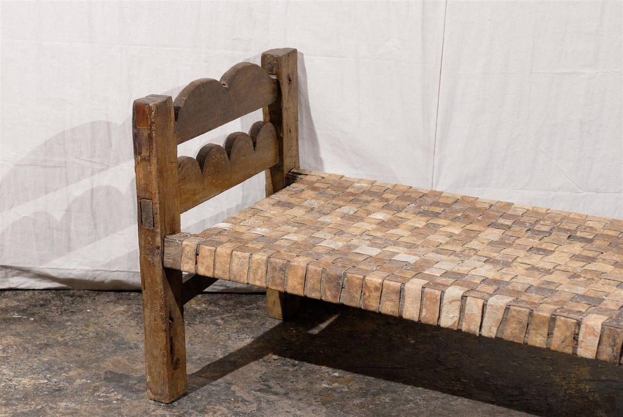 Brazilian Wooden Bench or Daybed with Cow Hide Seat 3