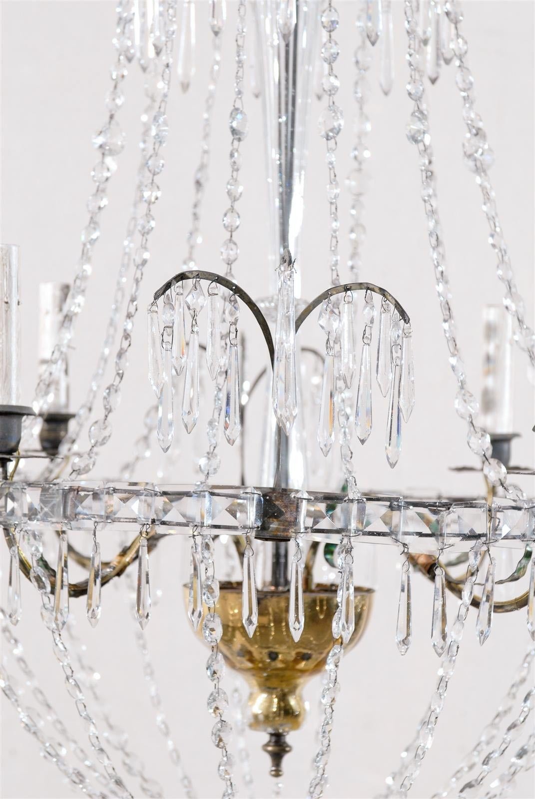 Italian Crystal Four-Light Chandelier with Crystal Center Column 3