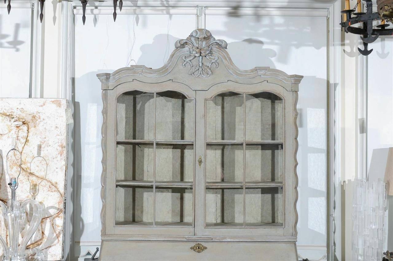 19th Century European Glass Door Painted Wood Bureau Bookcase 5