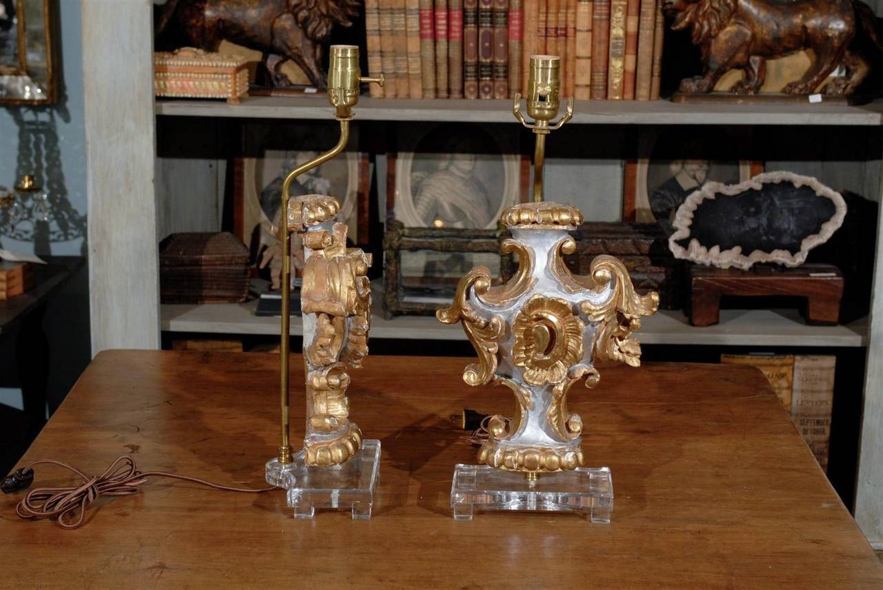 Pair of 19th Century Italian Rococo Style Gilded Wood Fragment Table Lamps 5