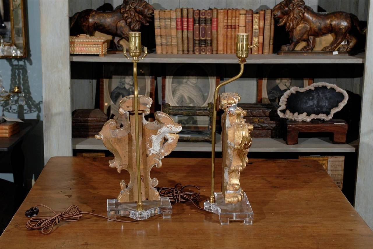 Pair of 19th Century Italian Rococo Style Gilded Wood Fragment Table Lamps 4