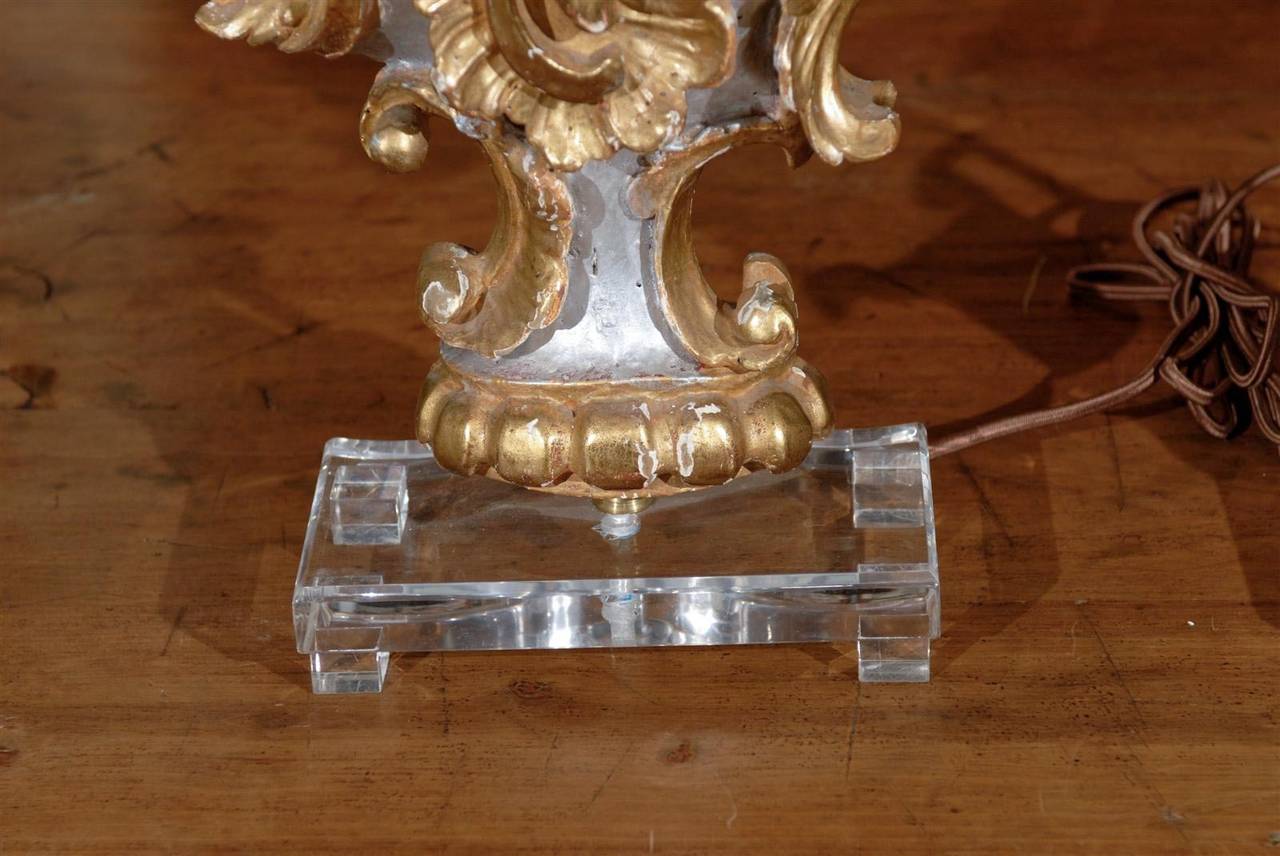 Pair of 19th Century Italian Rococo Style Gilded Wood Fragment Table Lamps 1