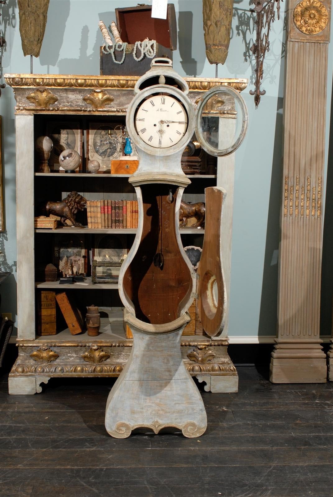 Swedish 19th Century Painted Wood Clock with Scroll Feet 4
