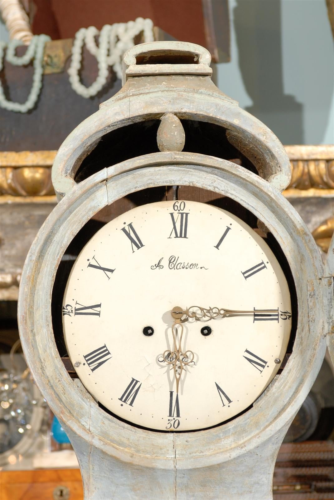 Swedish 19th Century Painted Wood Clock with Scroll Feet 3