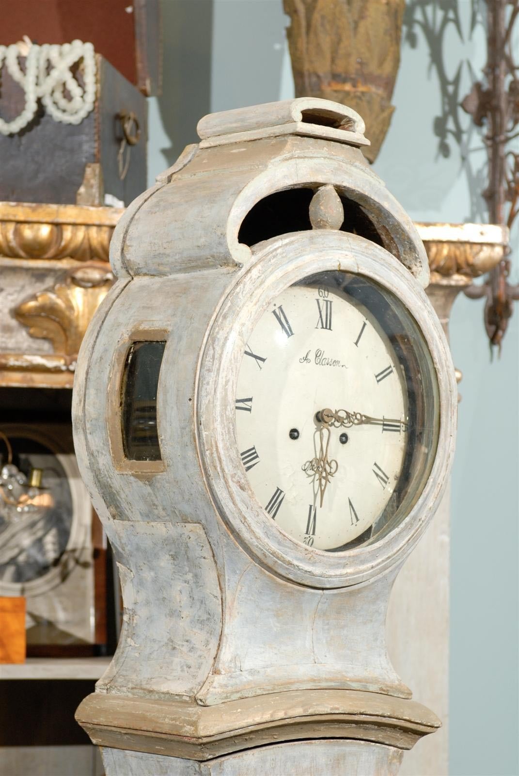 Swedish 19th Century Painted Wood Clock with Scroll Feet 2