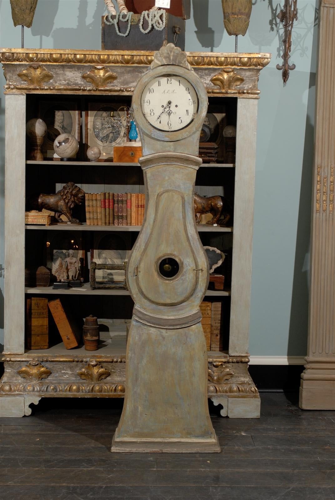 Painted 19th Century Swedish Mora Clock with Carved Crown