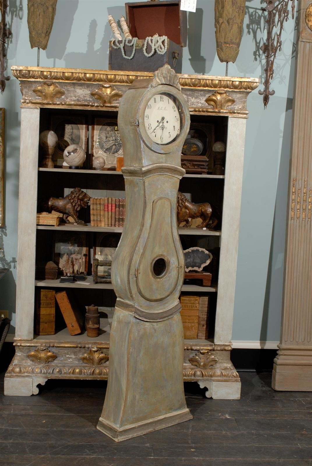 19th Century Swedish Mora Clock with Carved Crown In Good Condition In Atlanta, GA