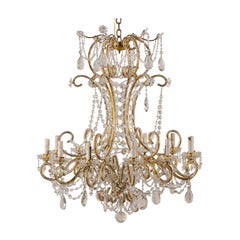 Italian Vintage Twelve-Light Crystal Chandelier with Beaded and Scrolled Arms