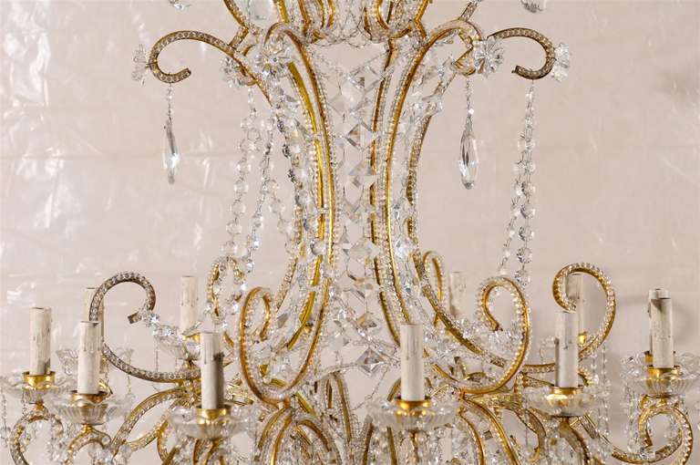 Italian Vintage Twelve-Light Crystal Chandelier with Beaded and Scrolled Arms 5