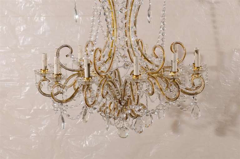Italian Vintage Twelve-Light Crystal Chandelier with Beaded and Scrolled Arms 4