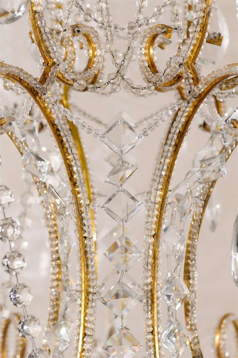 Italian Vintage Twelve-Light Crystal Chandelier with Beaded and Scrolled Arms 2