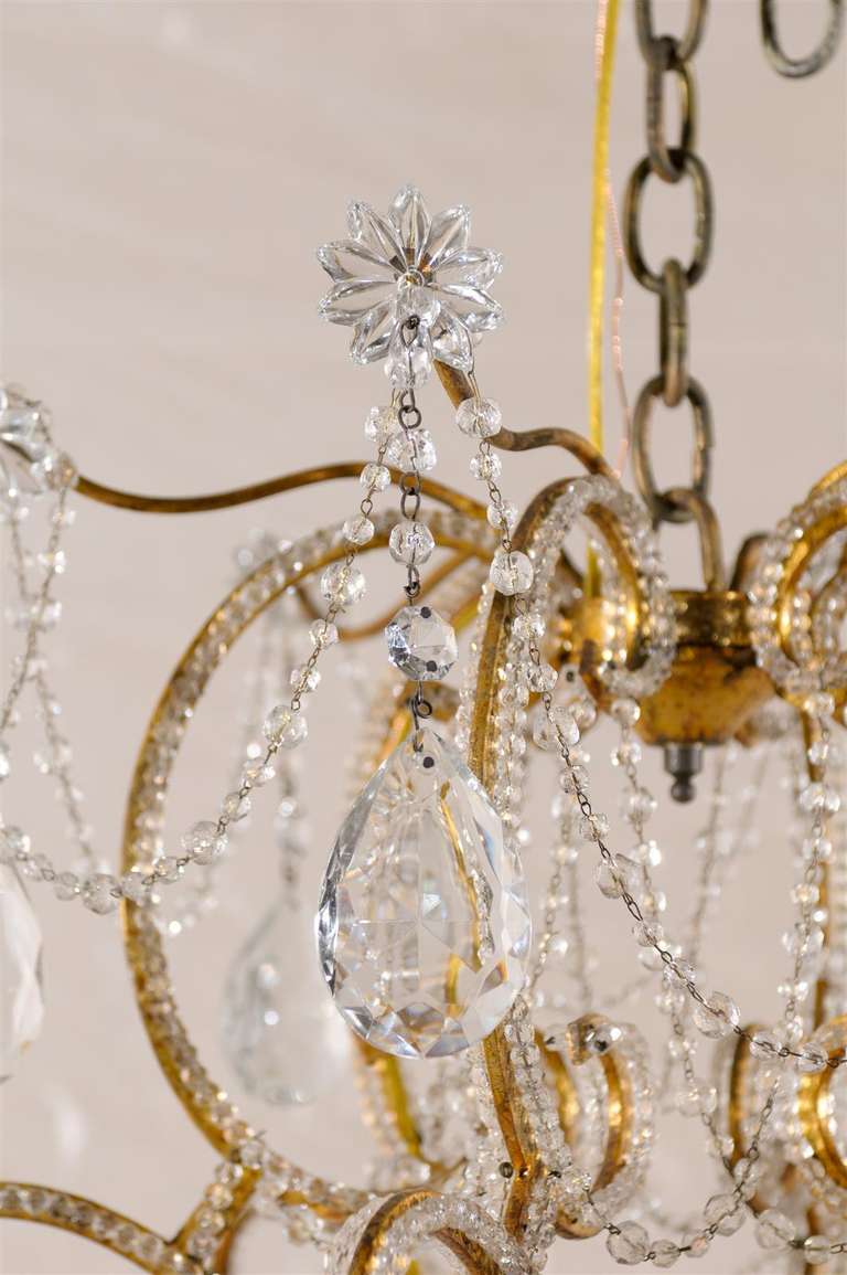 Italian Vintage Twelve-Light Crystal Chandelier with Beaded and Scrolled Arms 1