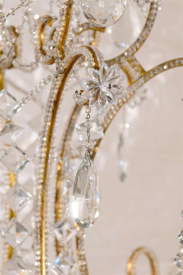 20th Century Italian Vintage Twelve-Light Crystal Chandelier with Beaded and Scrolled Arms