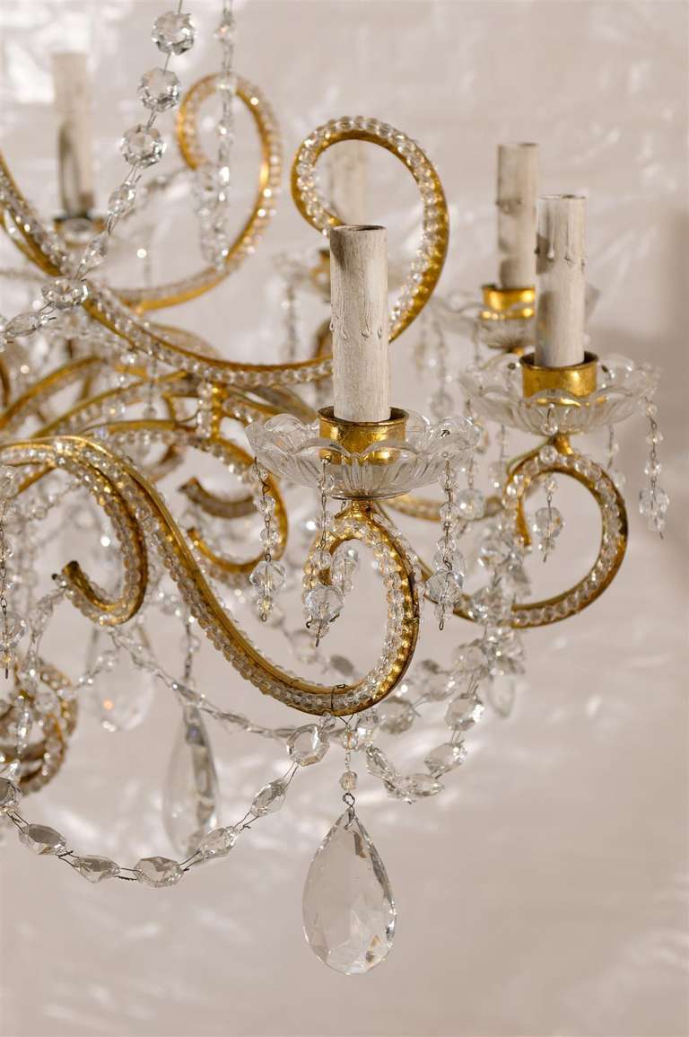 Italian Vintage Twelve-Light Crystal Chandelier with Beaded and Scrolled Arms In Good Condition In Atlanta, GA