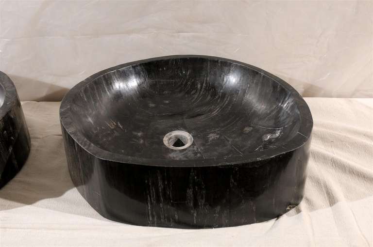 20th Century A Pair of Gorgeous Black Petrified Wood Sinks