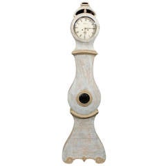 Swedish 19th Century Painted Wood Clock with Scroll Feet