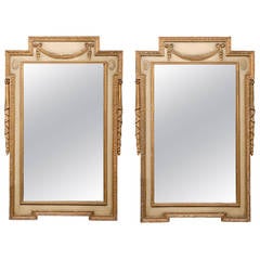 Pair of Painted and Gilded Swedish Mirrors from the Early 20th Century