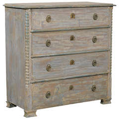 Swedish 19th Century Karl Johan Four-Drawer Painted Wood Chest with Carved Edges